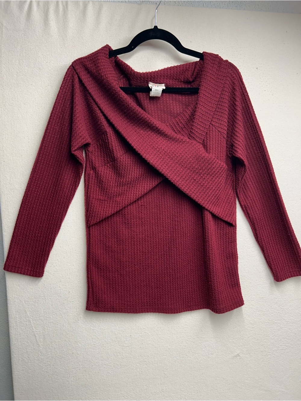 BiBi Burgundy Crossover Waffle-Knit Sweater
